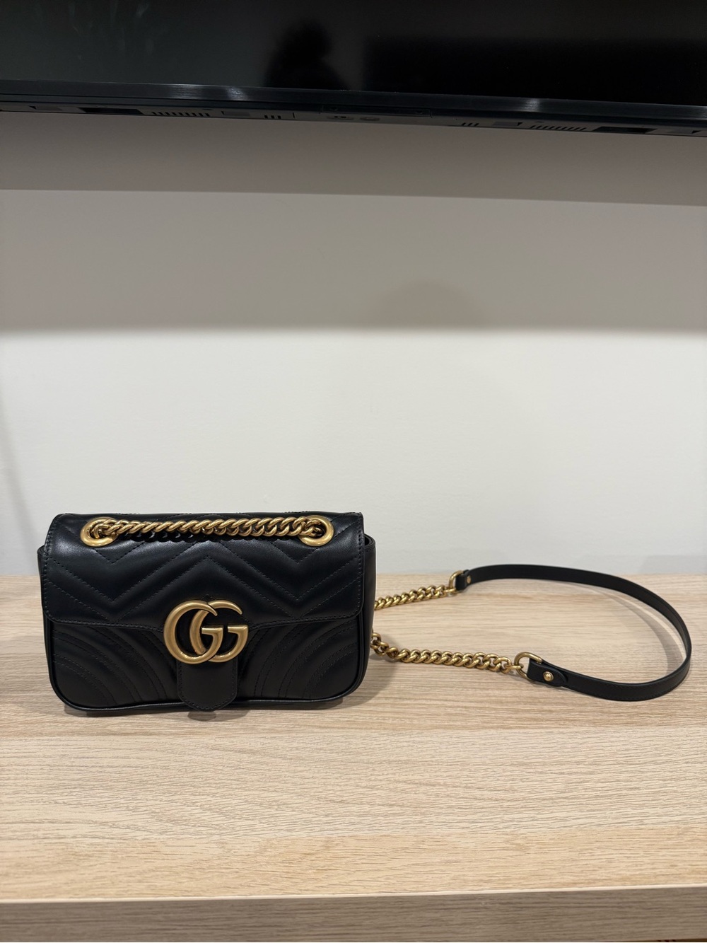 Gucci Black Matelassé GG Chain Crossbody Bag with Gold Hardware